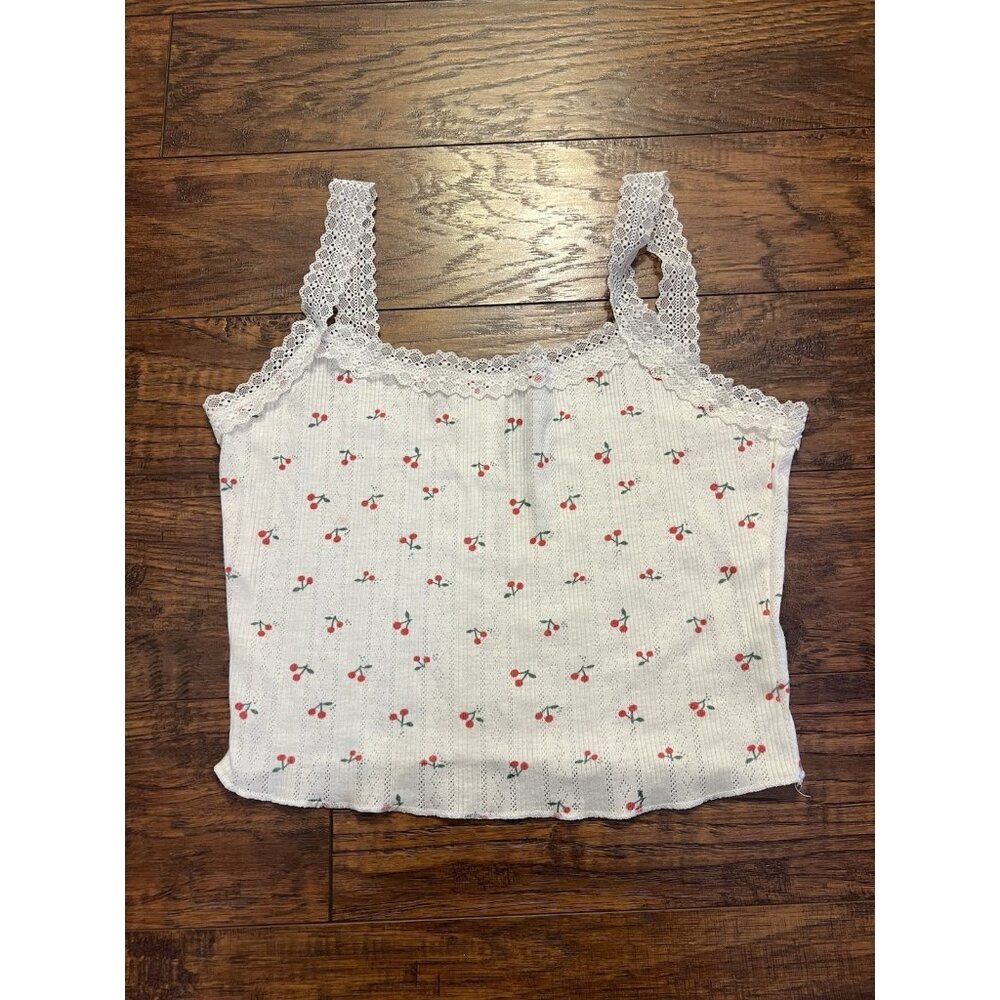 Dazy Small White Cherry Lace Y2K Cute Cami Tank Top Trendy